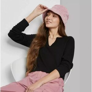 Chic Women's Long Sleeve V-Neck Waffle Boxy T-Shirt by Wild Fable - Black, XXL